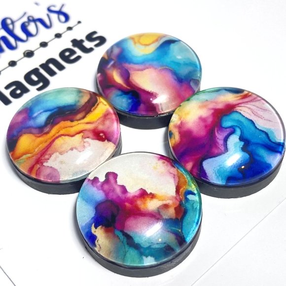 Set of 4 Glass Alcohol Ink Tie Dye - Refrigerator Kitchen Whiteboard - Picture 2 of 3